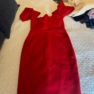 Red off-the-shoulder dress/Karlie